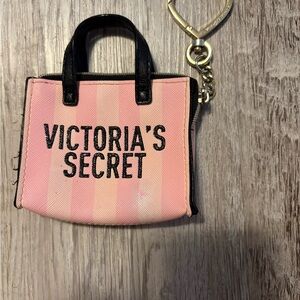 Victoria's Secret Pink Striped Mini Tote Keychain with Black Handles